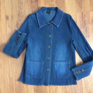 Tania Nardi Crinkle Denim-Look Distressed Blouse